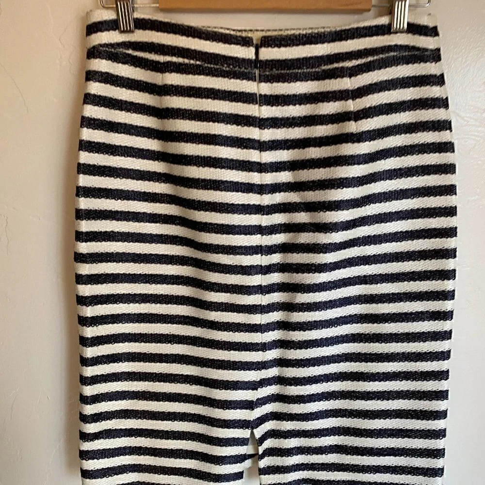 J. Crew Collection Pencil Skirt in Raffia Stripe Navy/Ivory Size 4